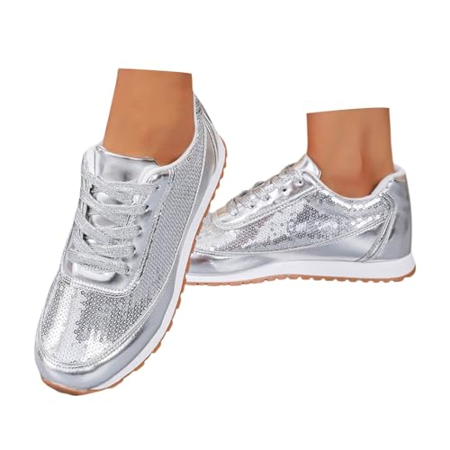 Glitzer Schuhe Damen - Glitter Schuhe, Laufschuhe Mit Dicker Sohle, Strass-Sneakers, Low-Top Schnürschuhe, Karneval Schuhe von Generisch