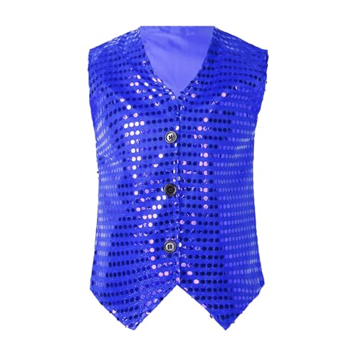 Glitzer Shirt mädchen,Boy Girl Paillettenhemd Weste Kinder Paillettenhemd Karneval Klamotten Disco-Hemd Weste Für Kinder Jungen Weste Kinder Tanz Weste Jazz Party Performance,Blau,160 von Generisch