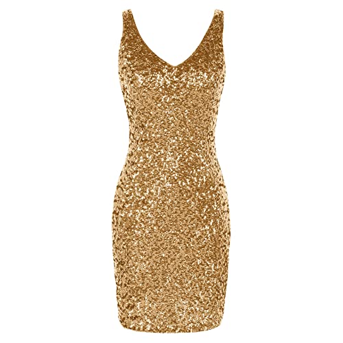 Glitzerkleid Damen Elegant Abendkleider Elegante Kleider Silvester Outfit Sexy Kleid Glitzerkleid Festliche Kleider Festliches Outfit Gold One Size von Generisch