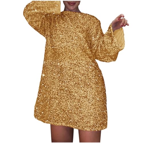 Glitzerkleid Damen Festliches Outfit Elegante Kleider Party Kleider Glitzer Mode Silvester Glitzerkleid Kleid Silvester Outfit Glitzer Kleid Gold XXL von Generisch