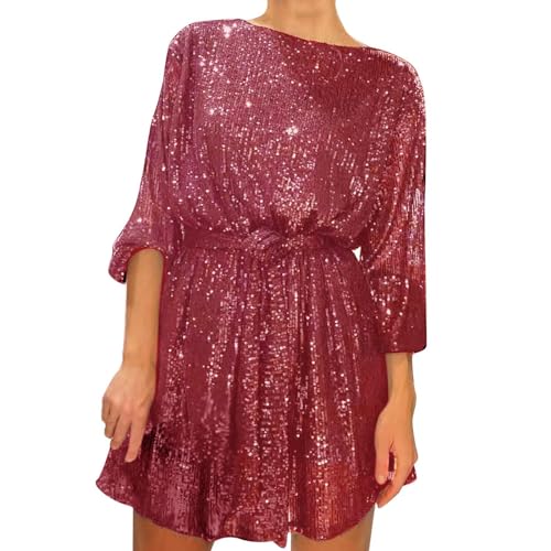 Glitzerkleid Damen Party Outfit Silvester Kleid Festliche Kleider Sexy Glitzer Silvester Paillettenkleid Abendkleider Silvester Outfit Party Kleider Wassermelone rot L von Generisch