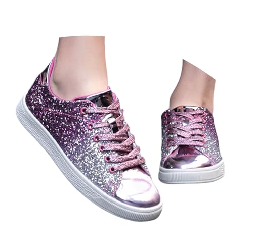 Glitzerschuhe Für Damen Lace Up - Freizeitschuhe Für Damen Flache Atmungsaktive Laufschuhe Low Bequeme Atmungsaktiv Schnürer Outdoor Sportschuhe von Generisch