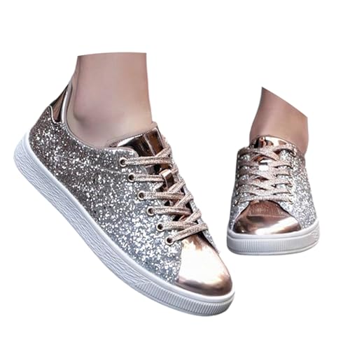 Glitzerschuhe Für Damen Lace Up - Freizeitschuhe Für Damen Flache Atmungsaktive Laufschuhe Low Bequeme Atmungsaktiv Schnürer Outdoor Sportschuhe von Generisch