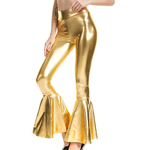 Goldene Hose Damen, Glitzer Leggings Damen Silber Fasching - Leggins Metallic Glänzende Hose 80Er Mit Hoher Taille Rollenspiel Disco Kostüm Karneval High Waist Shiny Pu Hosen Tanzhose von Generisch