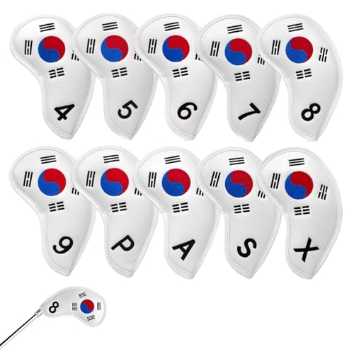 Golf-Kopfbedeckungen - 10 Stück Golf-Eisenabdeckungen,Golf-Eisenhüllen-Set mit Korea-Flagge, wasserdichte Golf-Eisenschlägerhüllen, passend für die meisten Schläger von Generisch