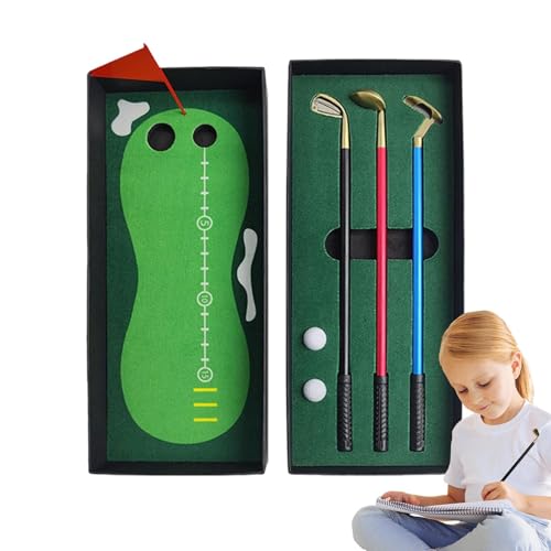 Golf-Kugelschreiber,Golf-Stifte - Tisch-Golfballstift,Golf Pen Small, Desktop-Golf-Set inklusive Putting Green, Flagge, 3 Golfschläger-Stiften und 2 Bällen für Herren von Generisch