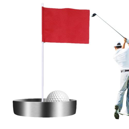 Golfbecher, Golfloch mit Flagge – Golf-Trainingshilfen | Edelstahl-Golfloch für Kinder und Erwachsene, Putt-Trainingsloch-Set für drinnen und draußen, Golflochbecher, Golf-Putting-Loch mit Flagge von Generisch