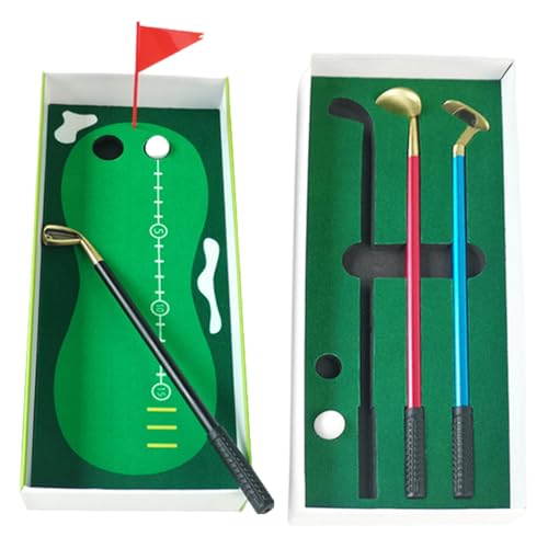 Golfstifte,Golfstift-Set,Lustiges Kugelschreiber-Spielzeug | Golf Pen Small, Desktop-Golf-Set inklusive Putting Green, Flagge, 3 Golfschläger-Stiften und 2 Bällen für Herren von Generisch