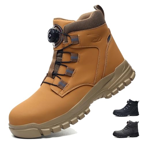 Gummistiefel Damen Halbhoch, Sicherheitsstiefel Herren S3 Wasserdicht Arbeitsschuhe, Pu-Leder Mit Stahlkappe Sicherheitsschuhe Rutschfest Arbeitsstiefel Drehknopf Anti-Smash Und Anti-Punktur Unisex Ar von Generisch