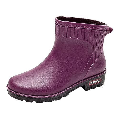 Gummistiefel Damen Rain Boots Women Halbhoch Regenschuhe Gumischtifel Stiefel rutschfest Lässig Regenstiefel Garten Damen PVC Stiefeletten Gummistiefel Gartenschuhe Gummischuhe Lila EU 36 von Generisch