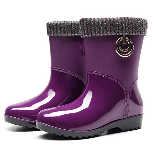 Gummistiefel Damen rutschfest Halbhoch Gartenschuhe wasserdichte Lässig Gummistiefel Stiefeletten Weitschaft Kurz Damen Regenstiefel Regenschuhe Gumischtifel Stiefel Gummischuhe Lila EU 37 von Generisch