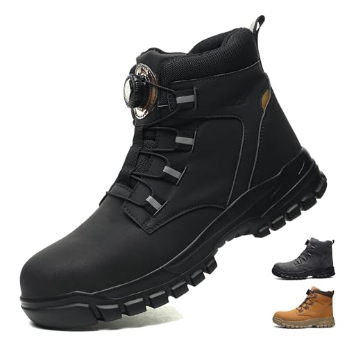 Gummistiefel Herren, Sicherheitsstiefel Herren S3 Wasserdicht Arbeitsschuhe, Pu-Leder Mit Stahlkappe Sicherheitsschuhe Rutschfest Arbeitsstiefel Drehknopf Anti-Smash Und Anti-Punktur Unisex Arbeit Ver von Generisch