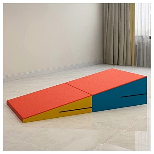 Gymnastik-Keilmatte mit Tragegriffen, zusammenklappbar, ideal für Heimtraining und Aerobic, Orange, Gelb, Blau, 150 x 75 x 38 cm von Generisch