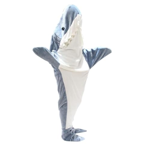 Hai Hoodie Decke Zum Anziehen Decke Mit Ärmeln Tragbare Hai Decken Hoodie Blau Hai Schlafsack Kreative Geschenke Decke Anziehen Hoodie Kostüm von Generisch