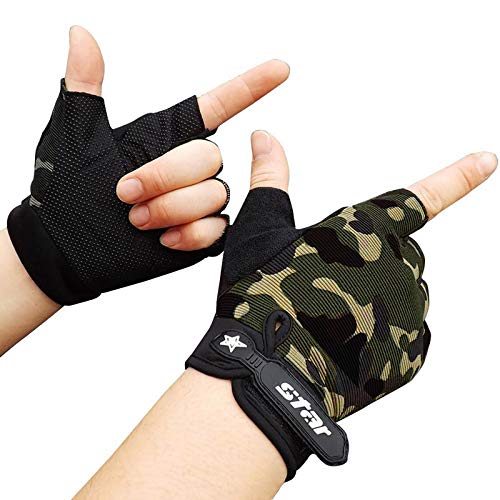 Halbe Sporthandschuhe, Fitness, Radfahren, Herren, rutschfeste Fingerhandschuhe, Fäustlinge, Combo mit Tasche (Camouflage, XXL) von Generisch