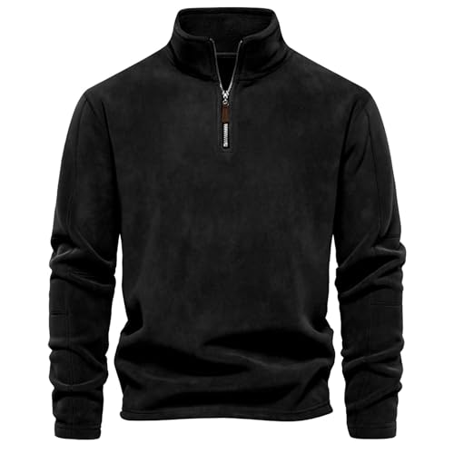 Half Zip Pullover Herren, Pullover Herren Langarmshirt Half Zip Fleece Winterpullover Warm Fleecepullover Atmungsaktiv Sport Sweatshirt Mit Stehkargen Arbeitspullover von Generisch