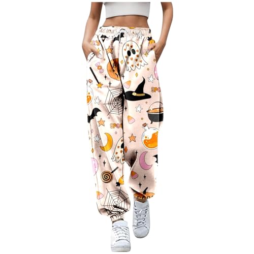 Halloween Damen Sporthose Jogginghose Laufhosen Gummibund Sweathose mit Taschen Stoffhose High Waist Bequeme Lockere Freizeithose Fitness Loungewear von Generisch