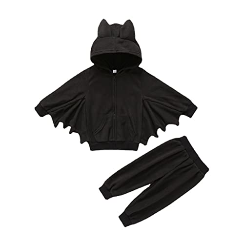 Halloween Kostüm Baby Mädchen Jungen Fledermaus Kostüm Meine Erste Halloween Skelett Kostüm Kinder, Lustiges Fledermaus Kapuzen Outfit Set mit Ohrenmütze als Neugeborenes Halloween Kostüme 0-18 Monate von Generisch