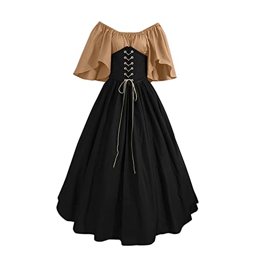 Halloween Kostüm Damen Mittelalter Kleidung - Wikinger Renaissance Kleid Burgfräulein Kostüm Große Größen Viktorianisches Prinzessin Fairy Dress Gotisch Maxikleid Karneval Halloween Party Kostü von Generisch