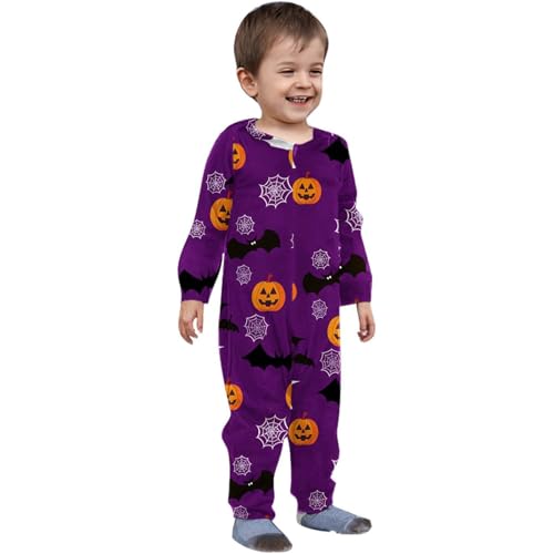 Halloween Totenkopf-Skelett-Druck einteiliger Overall Familien-Pyjama-Set Anzug Trainingsanzug Hoodie mit Kapuze Overall Homewear Unisex-Einteiler c003 Lila 0C，18M von Generisch