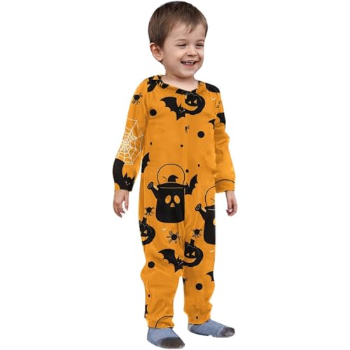 Halloween Totenkopf-Skelett-Druck einteiliger Overall Familien-Pyjama-Set Anzug Trainingsanzug Hoodie mit Kapuze Overall Homewear Unisex-Einteiler g003 Orange 0C，6M von Generisch