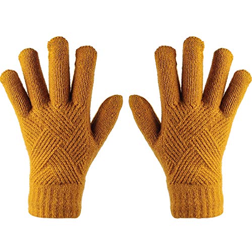 Handschuhe Fäustlinge Handschuhe Touchscreen Damen Winter gestrickt Frauen rutschfeste warme Handschuhe Handschuhe Handschuhe Fäustlinge (Gelb, Einheitsgröße) von Generisch