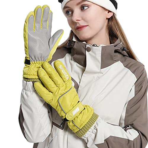 Handschuhe Fäustlinge Herren Winter Warme Skihandschuhe Damen Winddicht und Outdoor Reiten Touchscreen Winter Plüsch Warme Handschuhe Handschuhe Fäustlinge (Gelb, Einheitsgröße) von Generisch