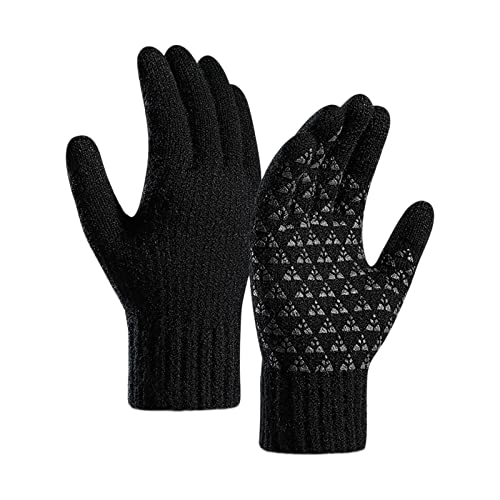 Handschuhe Fäustlinge für Damen und Herren, Winter, verstärkte Strickwolle, Radfahren, Bildschirm-Handschuhe, Fäustlinge (Schwarz, L) von Generisch