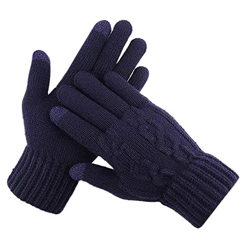 Handschuhe für Herren, Schutzhandschuhe für den Winter, Thermo, gestrickt, Fahrradhandschuhe, Fäustlinge für Damen, kaltes Wetter (Marineblau, Einheitsgröße) von Generisch