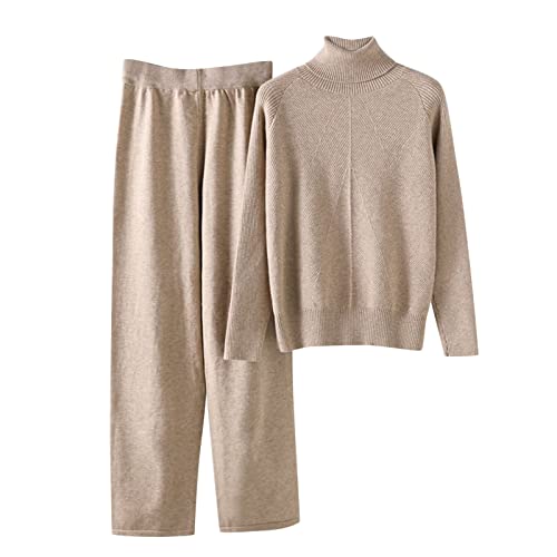 Hausanzug Damen Einfarbig Travel Women Homewear Festival Lounge Set Pullover Hosen Two Piece Set Women Freizeitanzug Strickanzug Jogginganzug Damenanzug Khaki One Size von Generisch