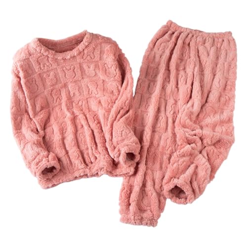 Hausanzug Damen Kuschelig Lounge Set Warm Kuschelig Loungewear Kuschelanzug Kuschel Pyjama Zweiteiler Thermo Frauen Pjs Langarm Flanell Pyjama Oberteil Und Schlafanzughose Hellrosa XL von Generisch