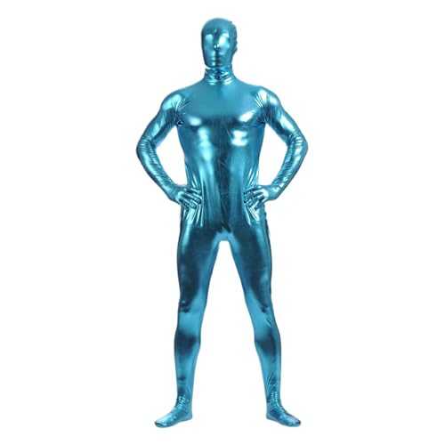 Herren Einteiler Metallische Bodysuit Ganzkörperanzug Langarm Jumpsuit Glänzend Overall Karneval Kostüm Turnanzug mit Reißverschluss Grün B von Generisch