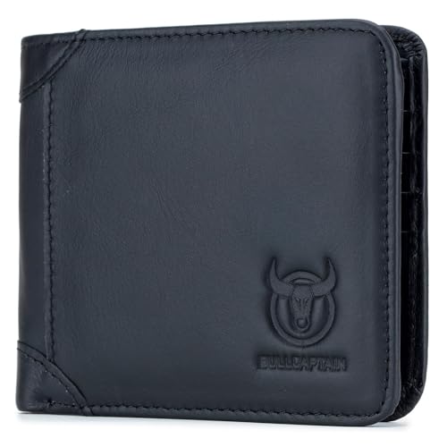 Herren Geldbörse Echtleder Kurze Geldbeutel Doppelte Falte Geldbeutel Slim Wallet Kartenhalter mit 13 Kartenfächer Querformat Brieftasche (Schwarz) von Generisch