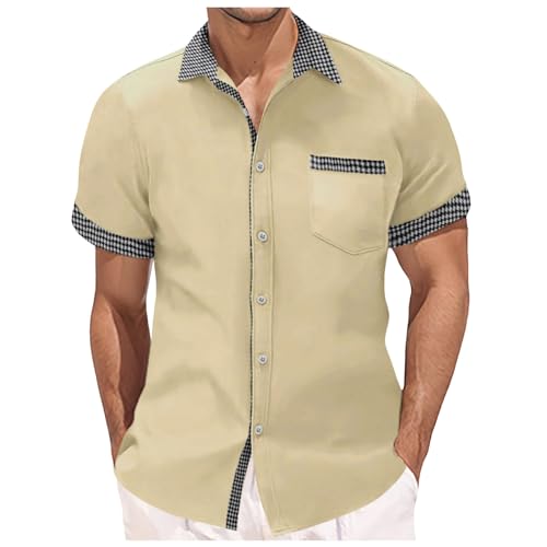 Herren Leinenhemd Sommer Kurzarm Hemd Leinen T-Shirts Bügelfrei Freizeithemd Modische Kurzarmhemd Slim Fit Männer Stehkragen Hemden Regular Strandhemd Baumwolle Business Linen Shirt Beach Casual von Generisch