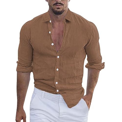 Herren Leinenhemd Sommer Kurzarm Hemd Leinen T-Shirts Bügelfrei Freizeithemd Modische Kurzarmhemd Slim Fit Männer Stehkragen Hemden Regular Strandhemd Baumwolle Strand Shirt Freizeithemden von Generisch