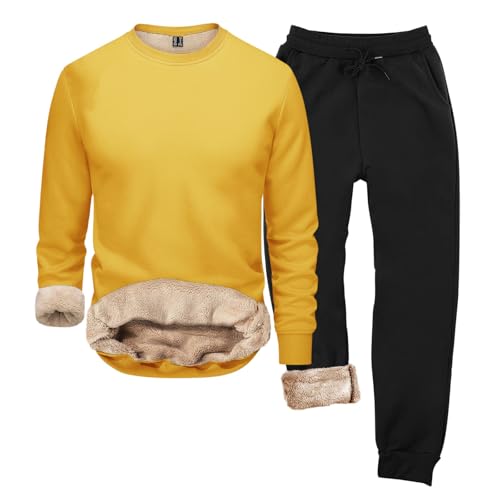 Herren Thermo Unterwäsche Set Baumwolle Rundhalsausschnitt Tops Stretch Jungen T-Shirt Gerippt Einfabrig Unterhemd Set Schlank Elegant Longsleeve Fitted Pullover Fleece Fleecepullover von Generisch