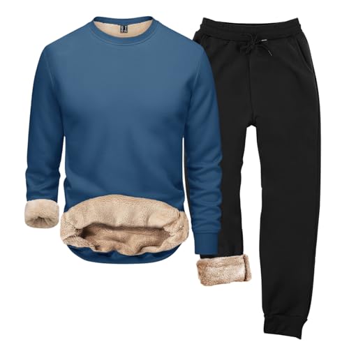 Herren Thermo Unterwäsche Set Baumwolle Rundhalsausschnitt Tops Stretch Jungen T-Shirt Gerippt Einfabrig Unterhemd Set Schlank Elegant Longsleeve Fitted Pullover Fleece Fleecepullover von Generisch