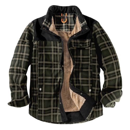 Herren Winterjacke Fleece Gefüttert Thermohemd Flanellhemd Klassisch Revers Kariert Jacke Warm Holzfällerhemd Winter Innenfleece Jacke Armeegrün L von Generisch