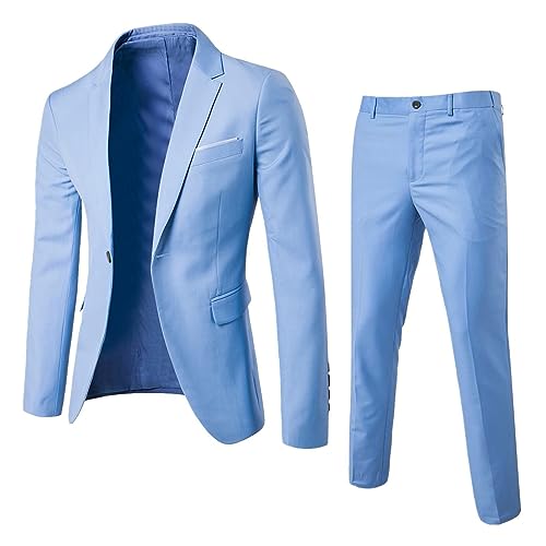 Herrenanzug 2-Teilig Slim Fit Herren Stretch AnzüGe Hochzeit AnzüGe Regular Modern Jacket FüR Business Sportliche Suits Outfit Komplett MäNner Anzug Set Herren Blau，XL von Generisch