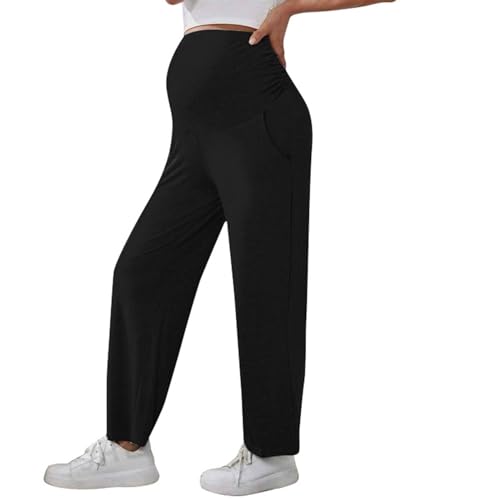 Hosen für Schwangere Damen Umstandshose Sommer Jogginghose Lang Schwangerschaft Schlafanzug Pyjama Yoga Umstandsmode Hose Sporthose Schwangerschaftshose Umstandsjogginghose Schwarz XL von Generisch