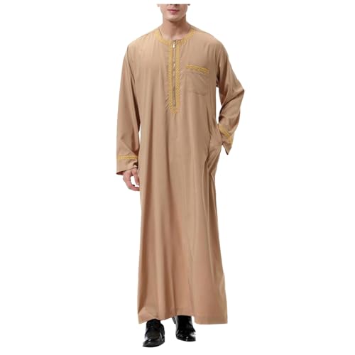 Islamische Kleidung Herren, Abaya Herren O-Ausschnitt Kaftan Gebetskleidung - Mittlerer Osten Ethnisch Kandoura Saudi Stil Dishdasha Islamische Kleidung Muslimische Kleider Lange Ärmel Retro Tunika Ar von Generisch