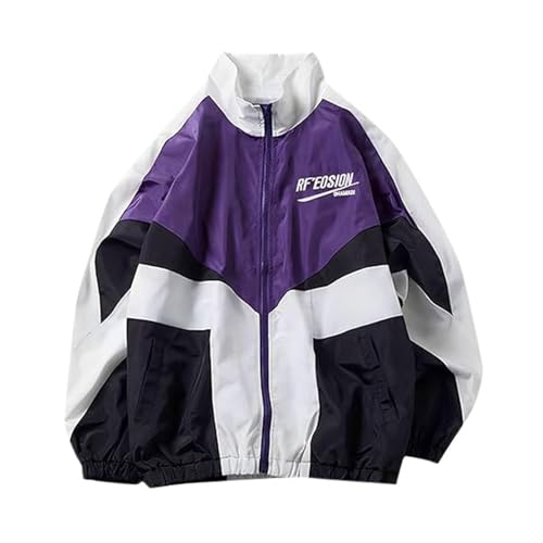 Jacke Damen Herren Patchwork Farbblock Oversize Y2k Collegejacke Patchwork Jacke Y2k Clothes Vintage Techno Teenager Mädchen Bomberjacke Pullover Lila XL Jacke Damen Herren Patchwork Farbblock Oversize Y2k Collegejacke Patchwork Jacke Y2k Clothes Vintage Techno Teenager Mädchen Bomberjacke Pullover Lila XL von Generisch