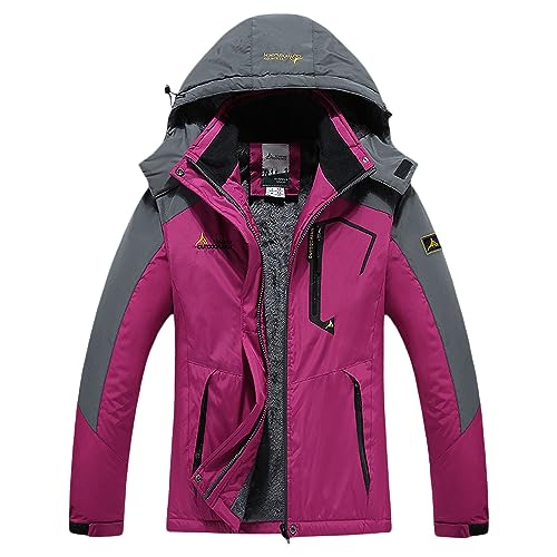 Jacke Damen Winter Lang, Damen Jacke Winter Wasserdicht mit Kapuze Winter Coat Skijacke Warm Outdoorjacke Winterjacke Lang Übergangsjacke Wanderjacke Schwarz Damenwinterjacken von Generisch