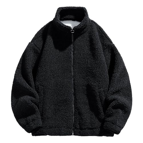 Jacke Herren Sherpa Jacke Warme Männer Casual Outdoorjacke Übergangsjacke Outdoor Sweatjacke Fleecepullover Hoodie Mit Reißverschluss Schwarz XL von Generisch