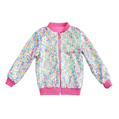 Jacke Teenager Mädchen - Sport Mädchen Mit Reißverschluss Multicolor Pailletten Niedlich Und Lebendig Mit Reißverschluss Jacke Hip Hop Style Bomberjacke Temperament Jacke Geeignet Für 5-15 Jahre von Generisch