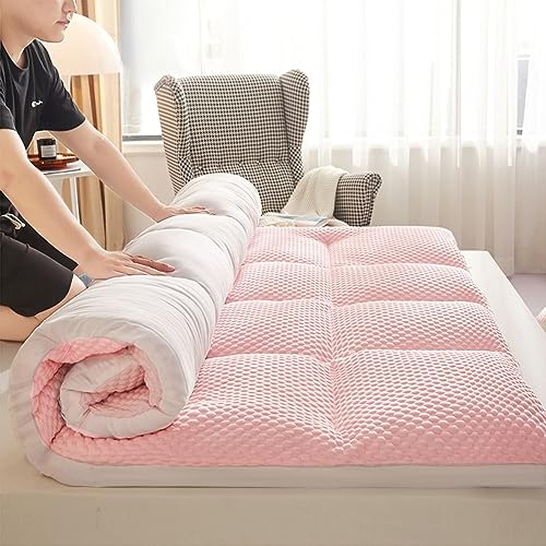 Japanische Bodenmatratze, dick, weich, tragbar, faltbar, aufrollbar, Futon für Doppelbett, Bodenliege, Rosa, 90 x 200 cm von Generisch