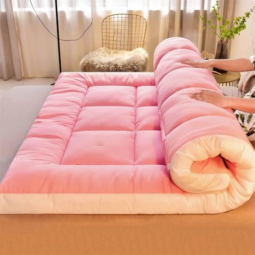 Japanische Bodenmatratze, extra dick, faltbar, Futon-Bettmatte für Camping, traditionelle Isomatte in Rosa (200 x 220 cm) von Generisch