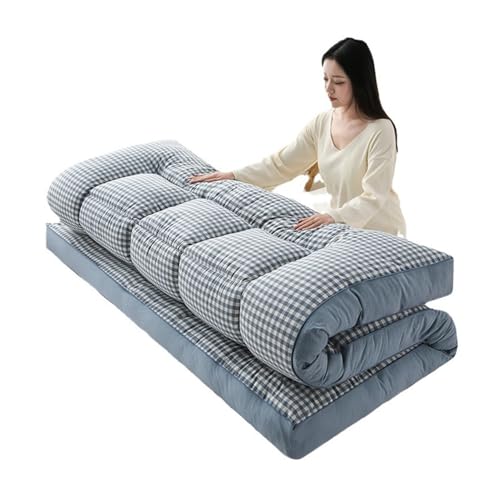 Japanische Futon-Matratze, dicke Wollpolsterung, faltbar, aufrollbare Bodenmatratze zum Schlafen, Hellblau, 120 x 200 cm von Generisch