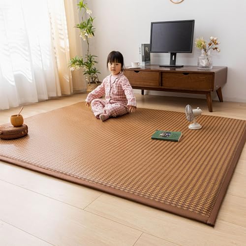 Japanische Futon-Matratze, faltbare Tatami-Matte, Eis-Rattan-Matten, tragbare Isomatte, aufrollbare Bodenmatratze für Zuhause, Schlafzimmer, Dunkelbraun, 200 x 220 cm von Generisch