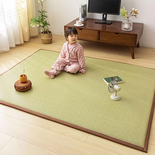 Japanische Futon-Matratze, faltbare Tatami-Matte, Eis-Rattan-Matten, tragbare Isomatte, aufrollbare Bodenmatratze für Zuhause, Schlafzimmer, Grün (100 x 200 cm) von Generisch